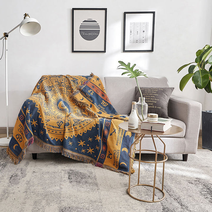 Soft knitted bohemian throw blanket with charming tassels. Perfect for sofas.