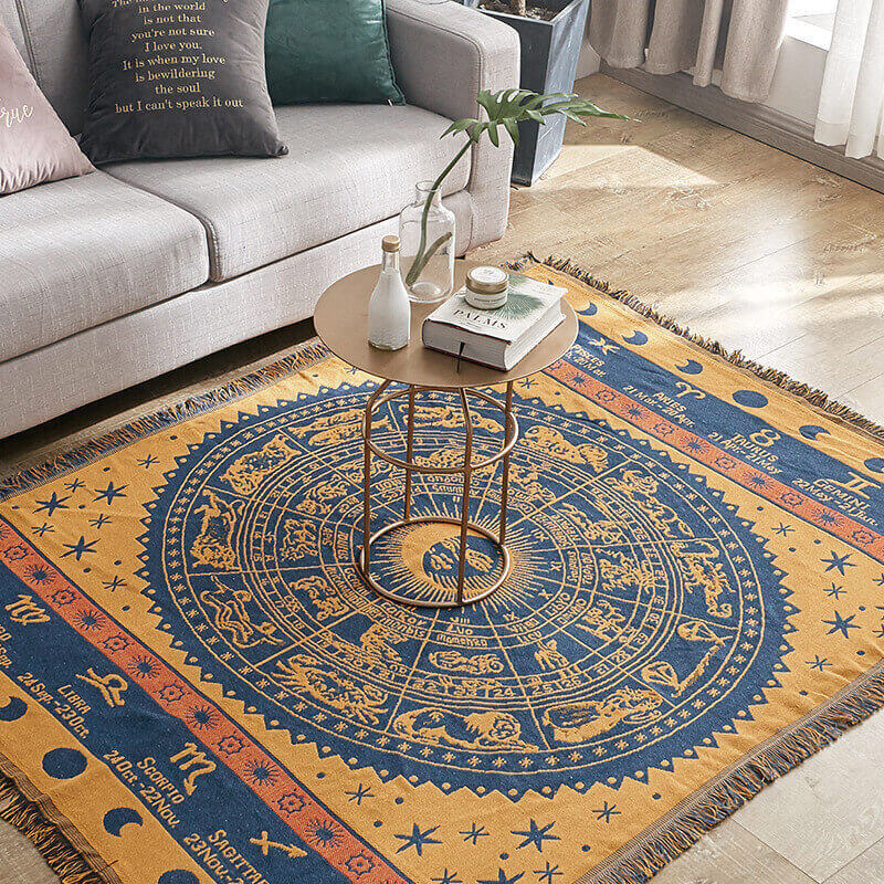 Elegant bohemian knitted throw blanket with tassels. Ideal sofa cover for decor.