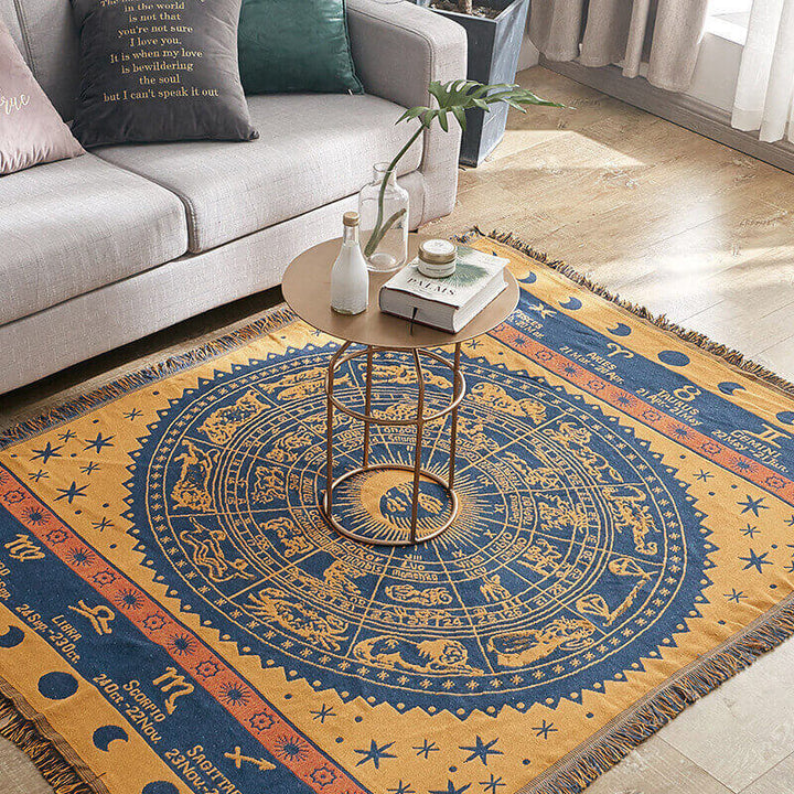 Elegant bohemian knitted throw blanket with tassels. Ideal sofa cover for decor.