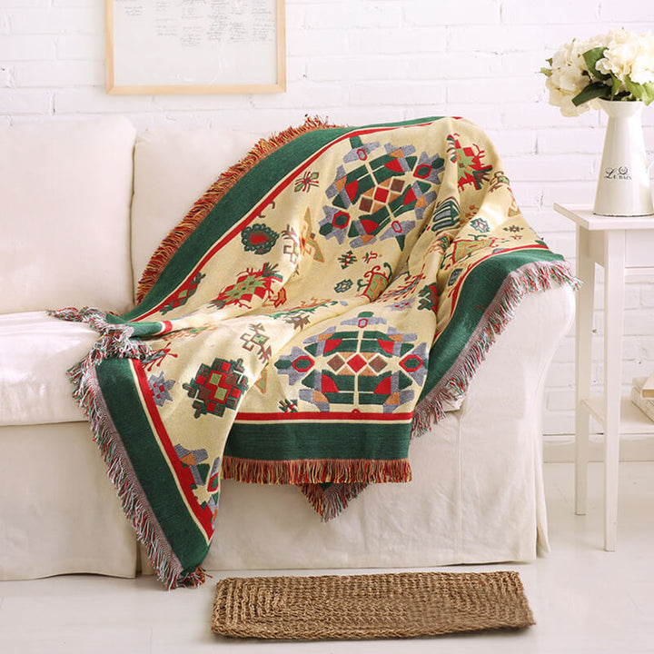 Decorative bohemian throw blanket with tassels. Knitted for comfort and style.