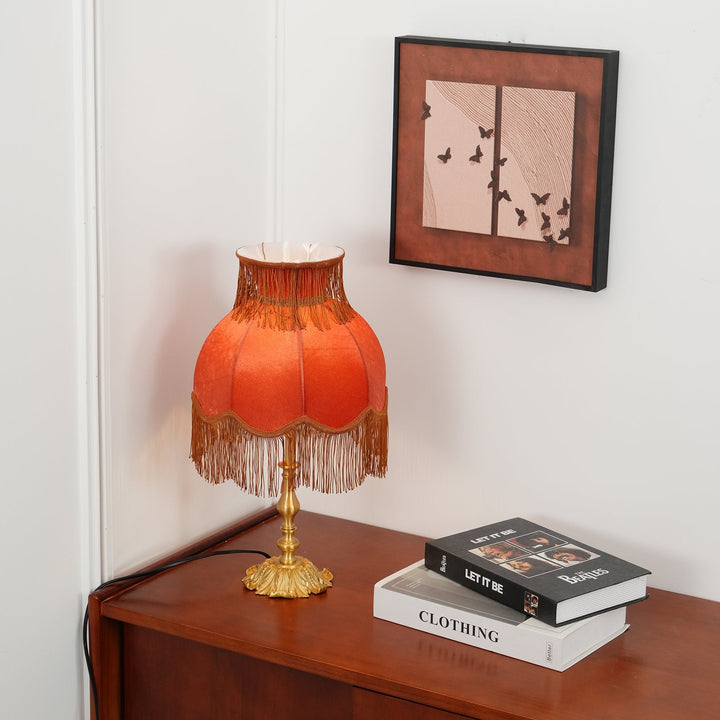 Unique design table lamp: red, bohemian, with eye-catching tassel details for living space.