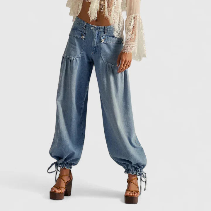 Bohemian wide leg pleated trousers for women, high-waisted and chic.
