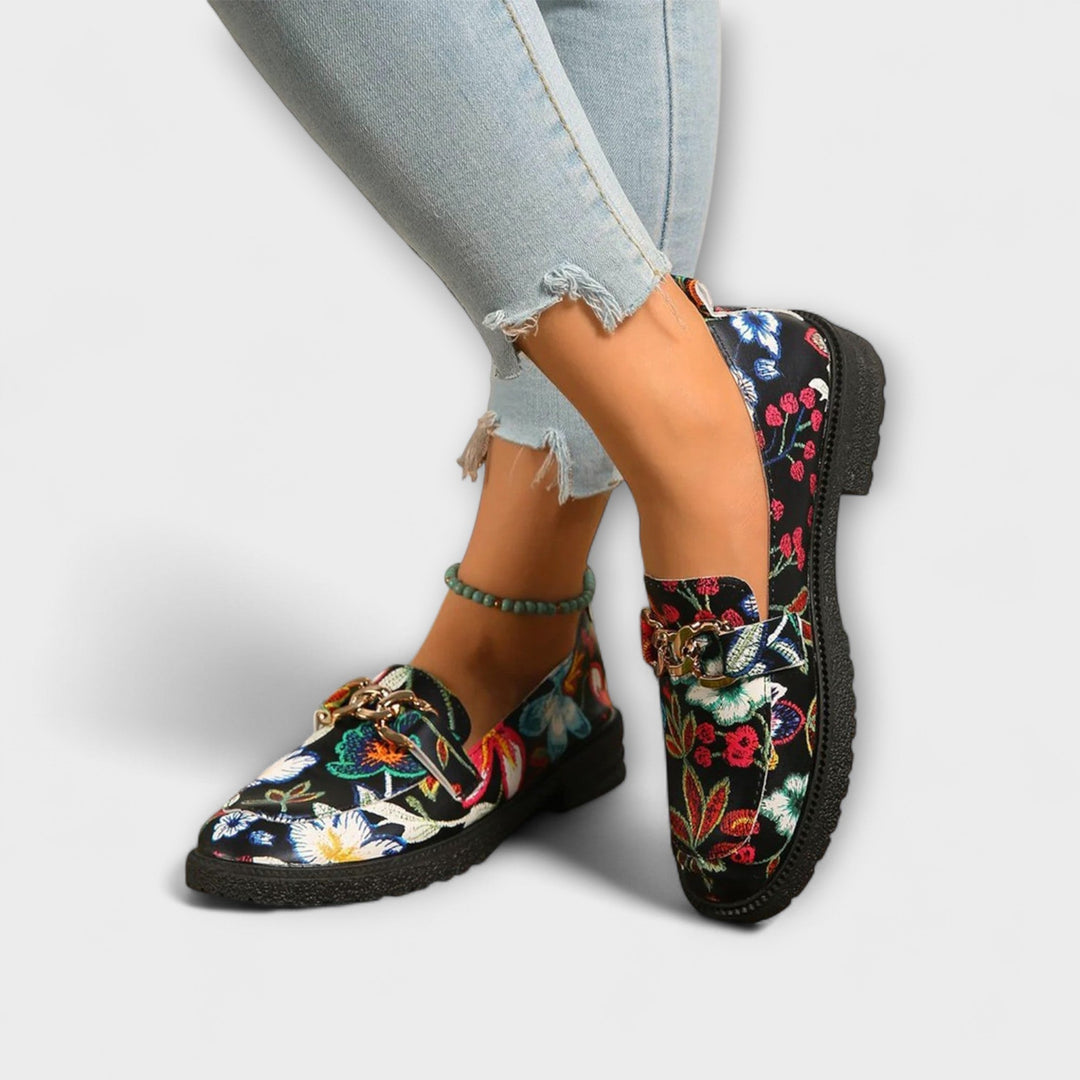 Bold multicolor women's slip-on loafers, perfect for stand-out casual or elegant fashion.