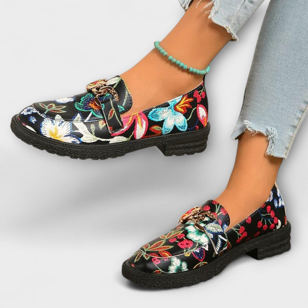 Chic women's multicolor slip-on loafers, designed for comfort and a bold, elegant casual look.