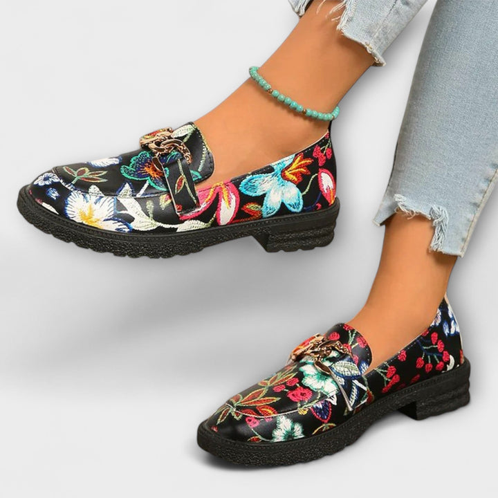 Chic women's multicolor slip-on loafers, designed for comfort and a bold, elegant casual look.