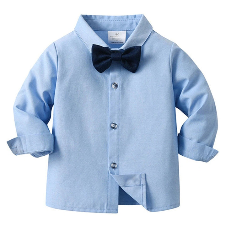 Kids' 3-piece gentleman suit in blue for weddings, parties, or christenings. Includes bow tie.