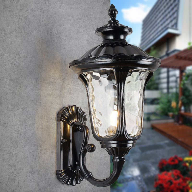 Bronze & black exterior lighting fixture, waterproof, with a clear glass housing.