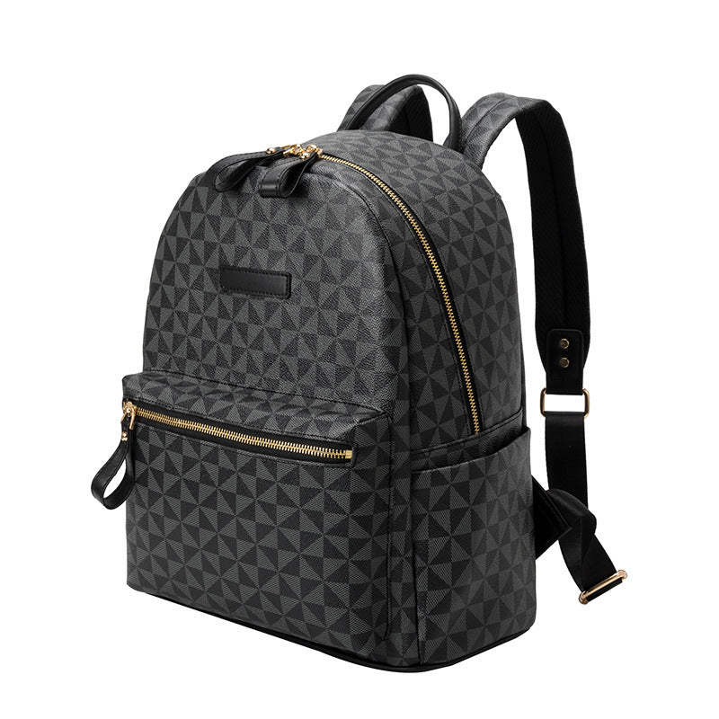 Durable brown geometric urban backpack, a modern fashion accessory for daily style and travel.