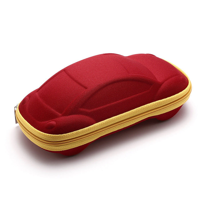 Unique car-shaped fabric organizer case, perfect for small essentials storage, car themed.