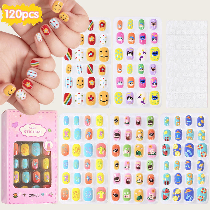 Women's & girls' cartoon nail stickers, 120 unique self-adhesive designs for creative art.
