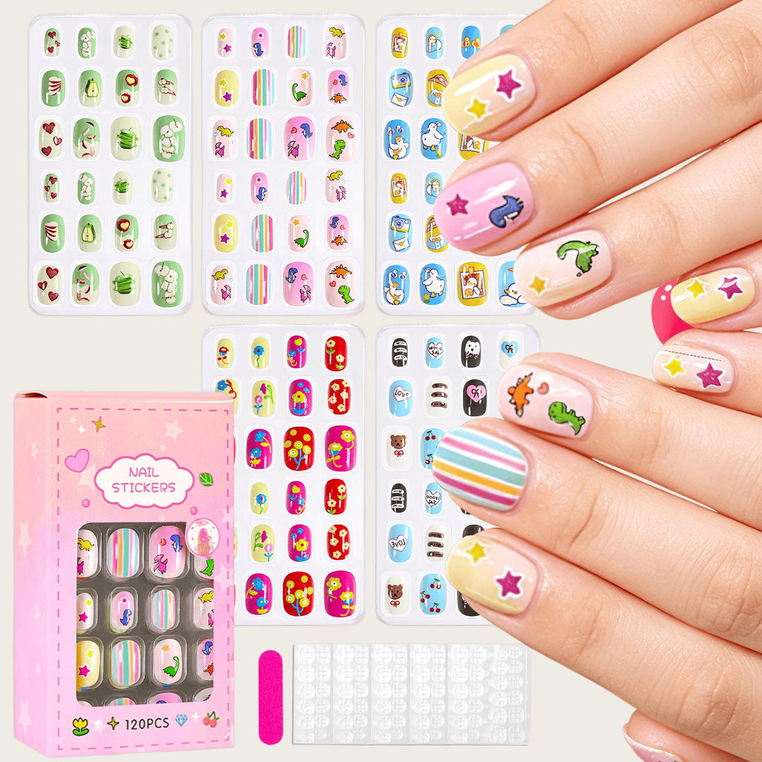 Self-adhesive cartoon nail stickers, over 100 cute designs for fun and creative nail art.