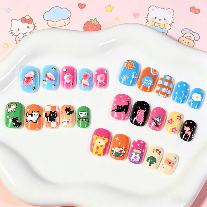 120 cartoon nail art stickers, self-adhesive designs for fun and easy kids' beauty.