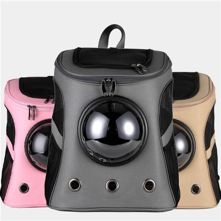 Secure cat backpack with a clear bubble window, offering pets a panoramic view during travel & walks.