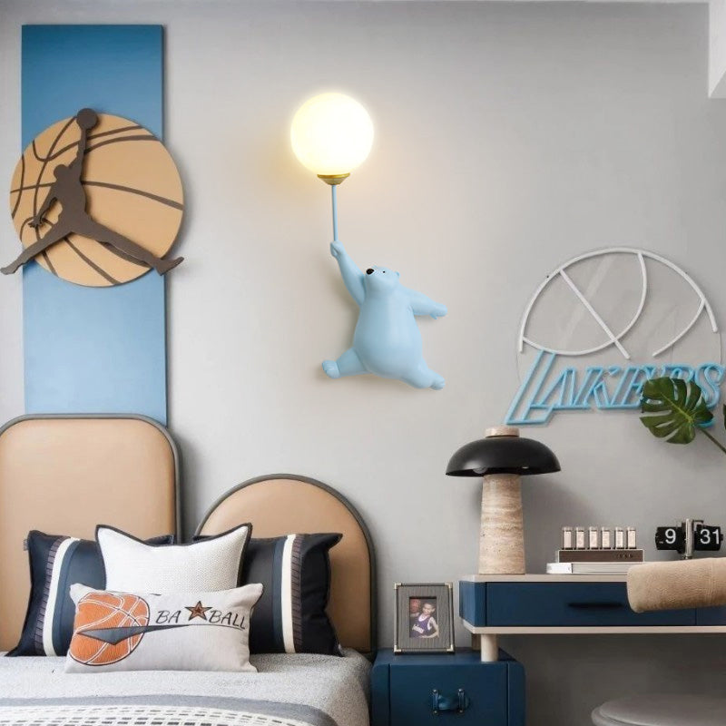 Cozy bear LED wall lamp, charming light for nursery or playful children's bedroom decor.