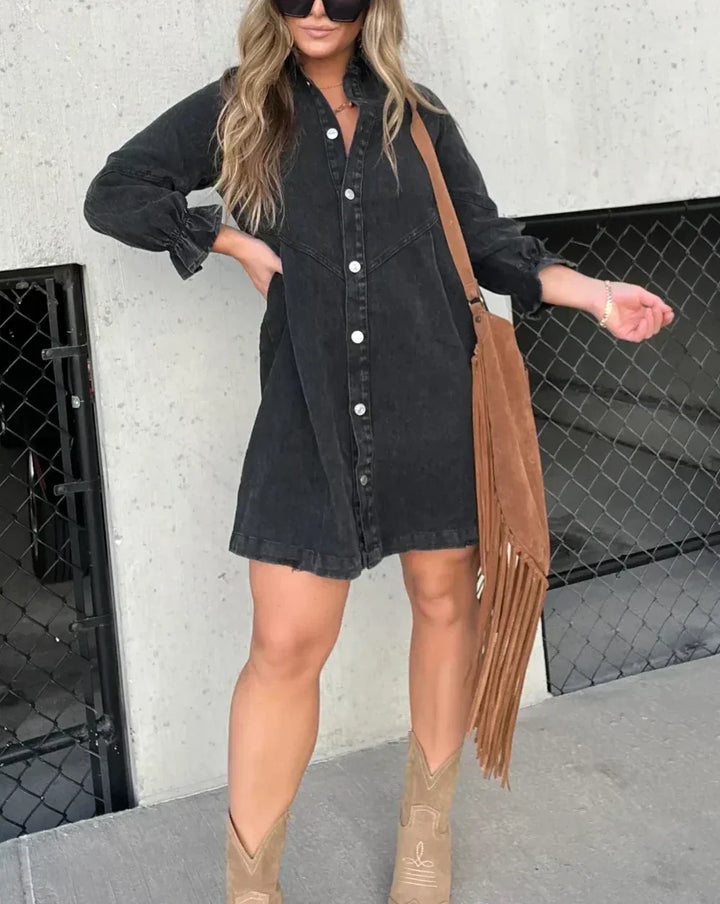 Cute women's casual mini dress in denim style, perfect for everyday summer fashion.