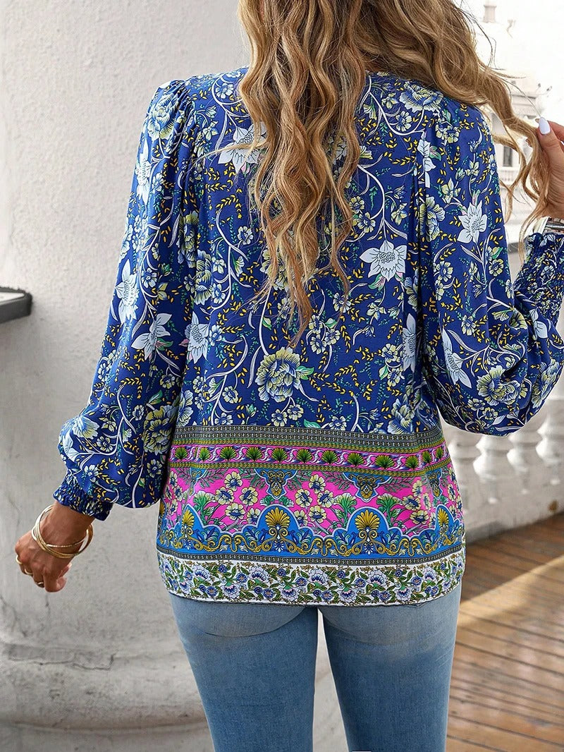 Breathable lightweight women's floral blouse, ideal short sleeve top for vibrant summer fashion.