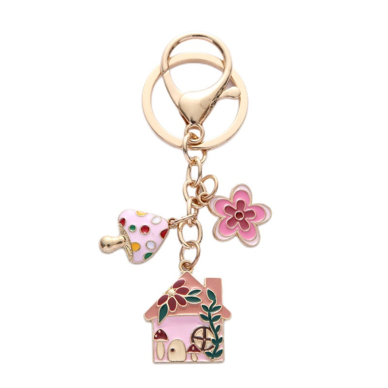 Detailed floral house charm keychain, a lovely keyring and bag charm for women. Great gift.