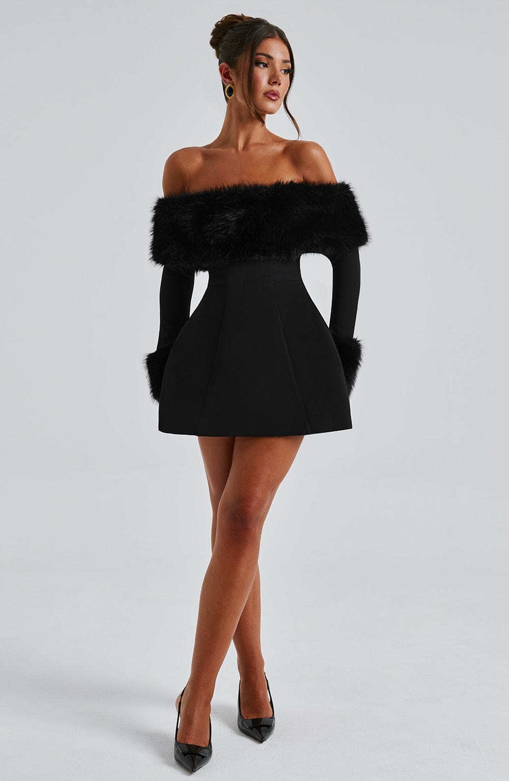 Elegant red off-shoulder special occasion dress with plush accents, a chic choice for women.