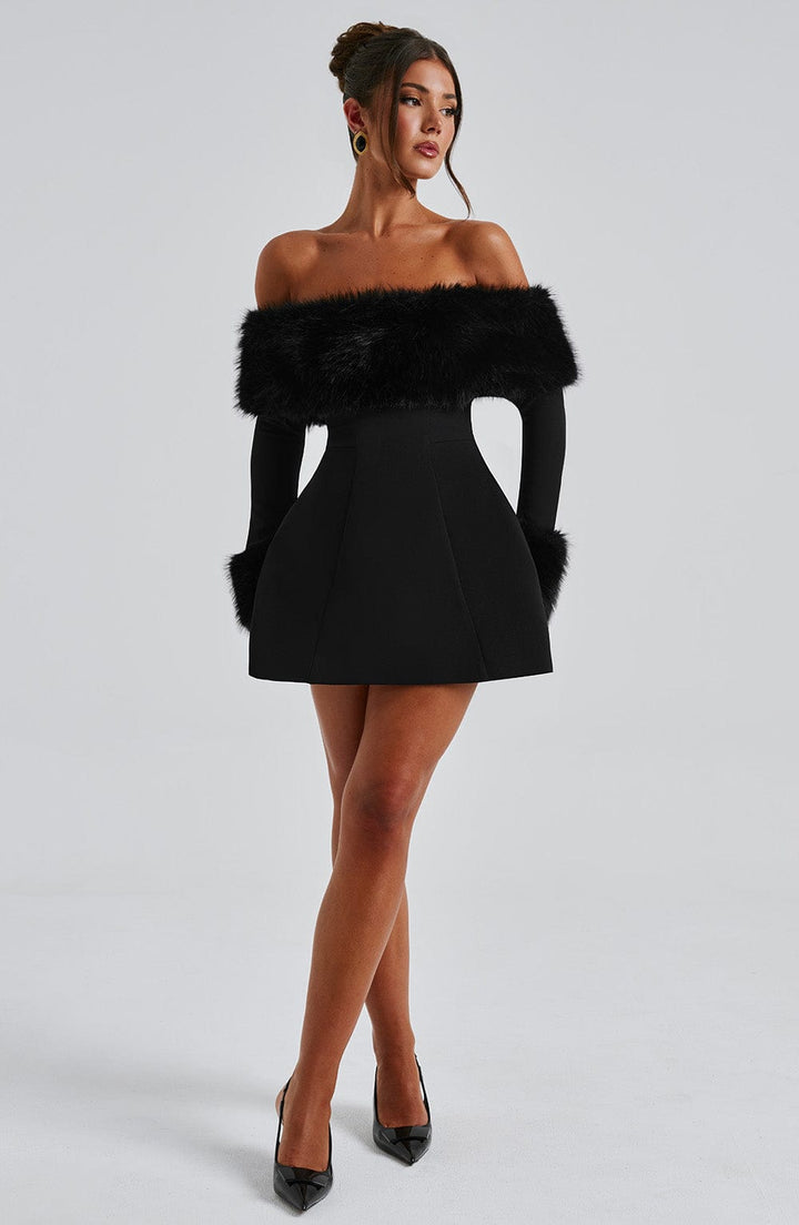 Elegant red off-shoulder special occasion dress with plush accents, a chic choice for women.