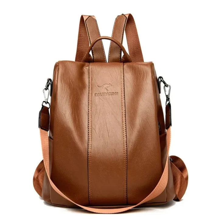 Fashionable women's anti-theft PU leather backpack, stylish & durable, perfect for urban adventures.