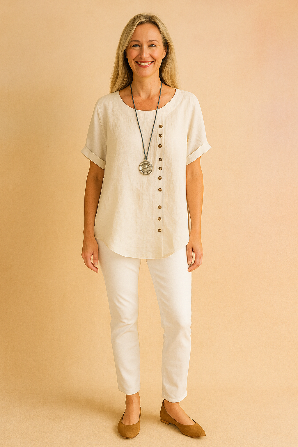 Purple elegant women's asymmetrical blouse, chic short sleeve design & unique clasp.