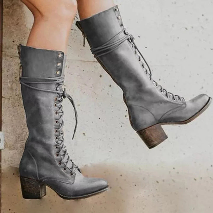 Versatile women's knee-high lace-up boots for everyday wear. Stylish, comfortable, and elegant fall/winter fashion footwear.