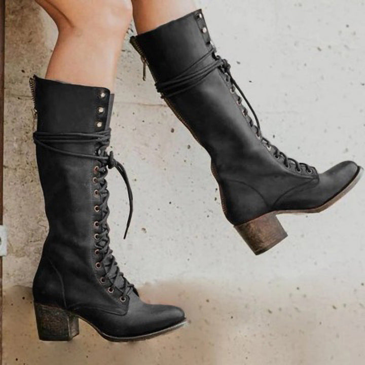 Stylish women's lace-up knee boots, ideal for everyday fall & winter fashion. Comfortable, chic, and versatile tall footwear.