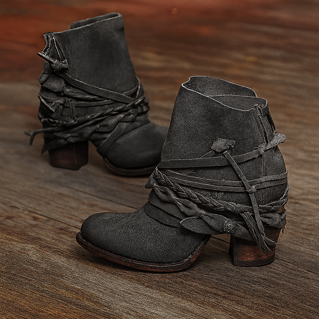 Chic women's black tassel ankle boots with a chunky heel, perfect for autumn & winter fashion.