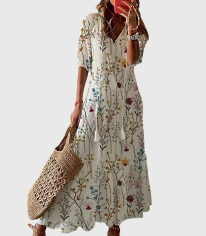 Beautiful women's bohemian midi dress. Vintage summer sundress, flowy & chic for casual wear or vacation.