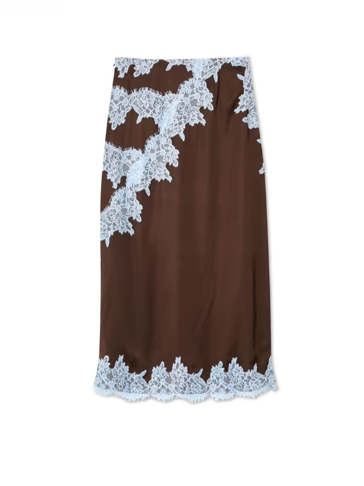 Stylish women's brown matching two-piece set: a chic halter top and an elegant maxi skirt, perfect for any event.
