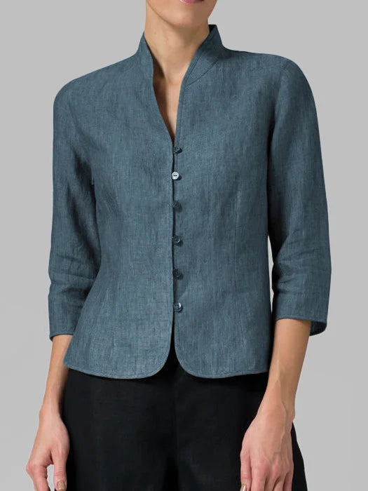 Sophisticated women's peplum jacket, 3/4 sleeve, mandarin collar. Perfect spring/fall outerwear, elegant office wear.
