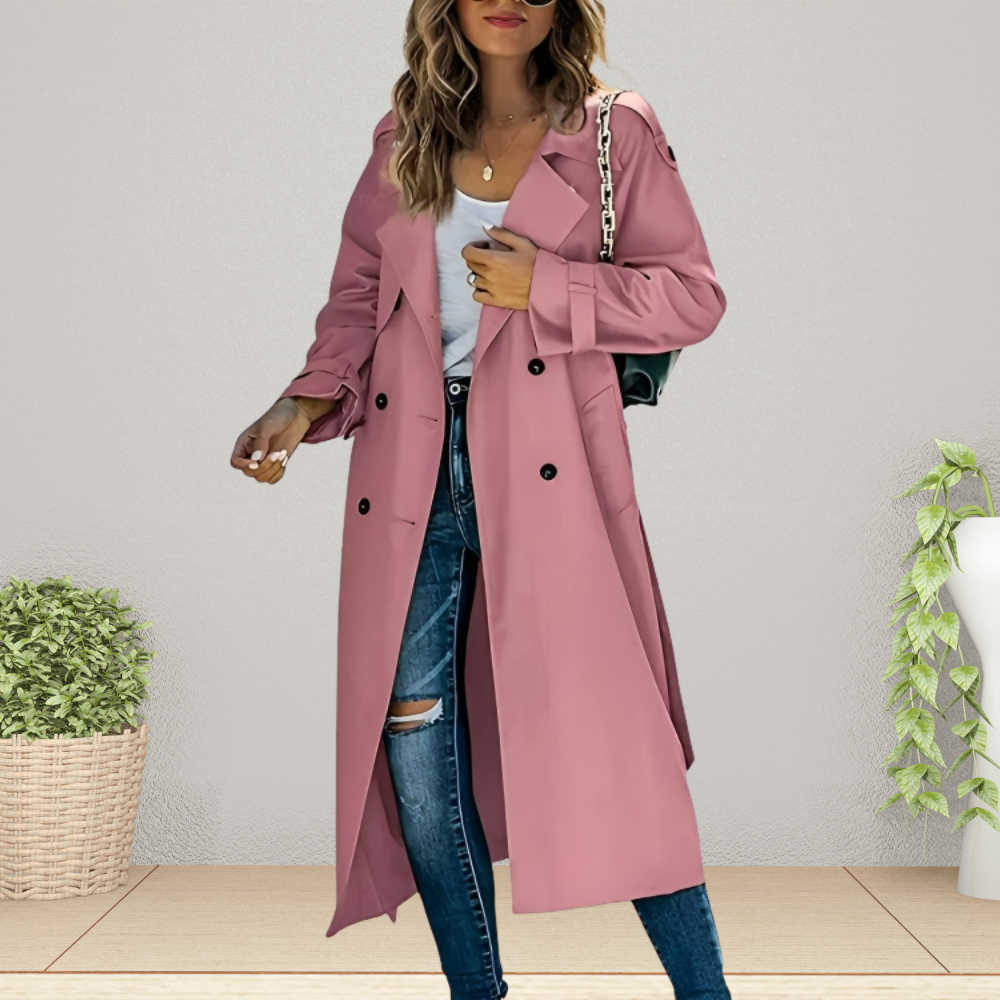 Stylish women's trench coat for transitional weather. Elegant mid-season jacket, ideal for effortless everyday wear.