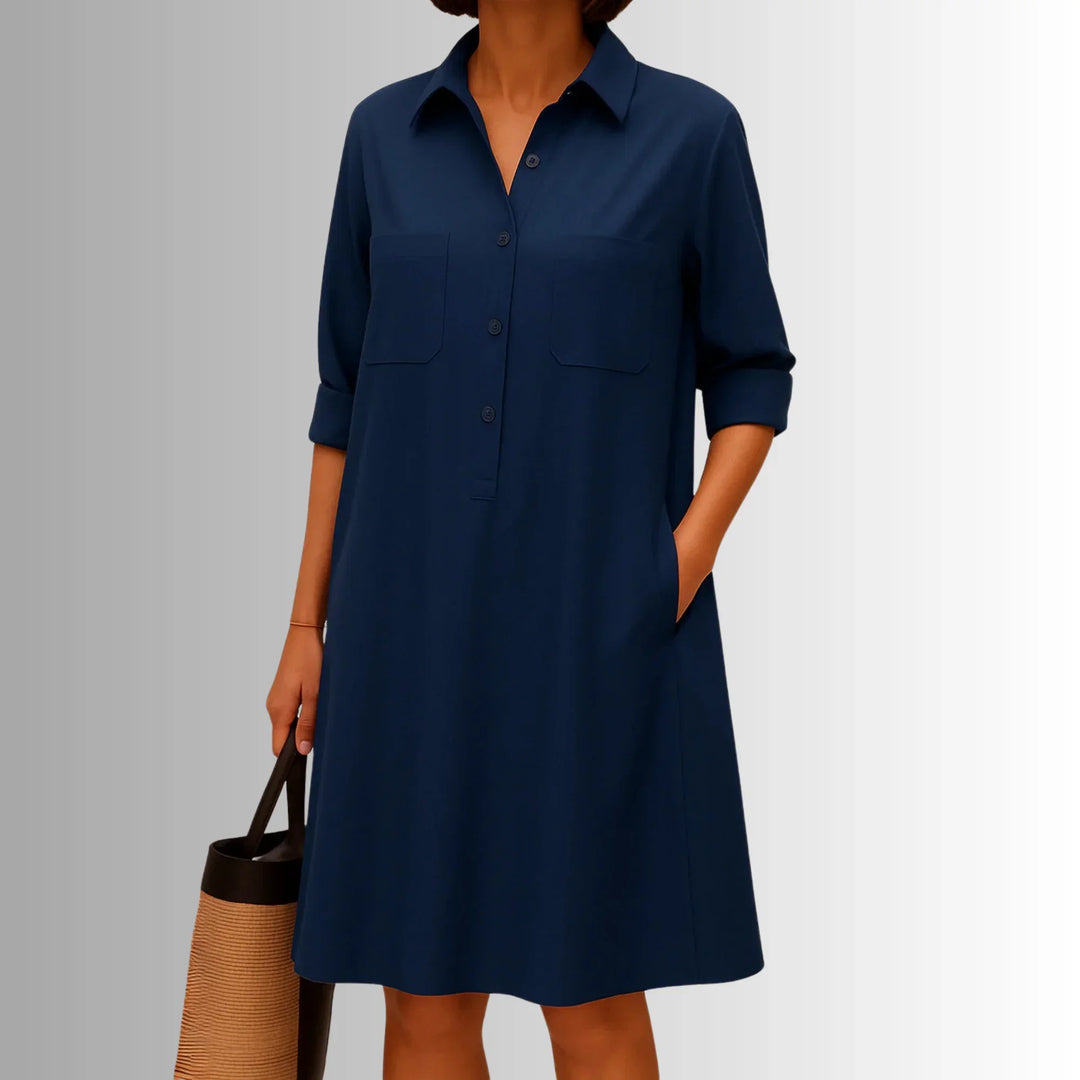 Women's versatile mini shirt dress featuring a classic collar, 3/4 sleeves, and a flattering A-line silhouette.