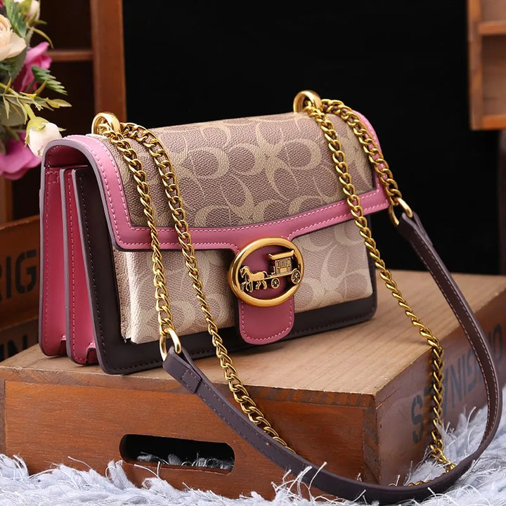 Chic women's colorblock crossbody purse, designer style with versatile shoulder strap, compact & elegant everyday bag.