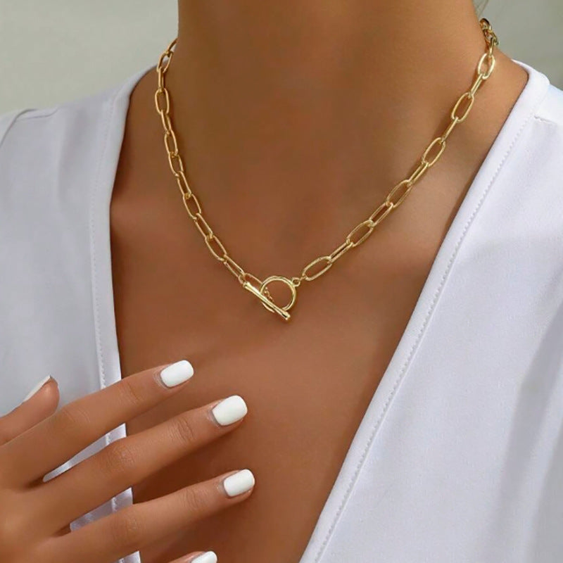 Modern design women's link chain necklace. Chic fashion accessory with a unique toggle clasp for any occasion.