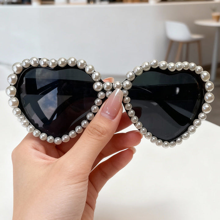 Festive heart rhinestone sunglasses for women, stylish UV protection eyewear for summer events.
