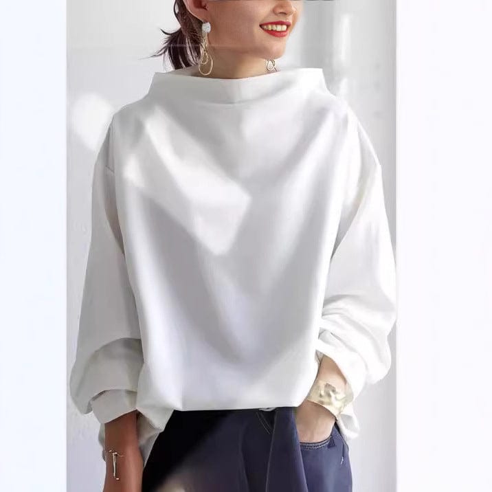 Elegant women's long sleeve top with a high neck, perfect for office or chic casual wear. A versatile fashion essential.