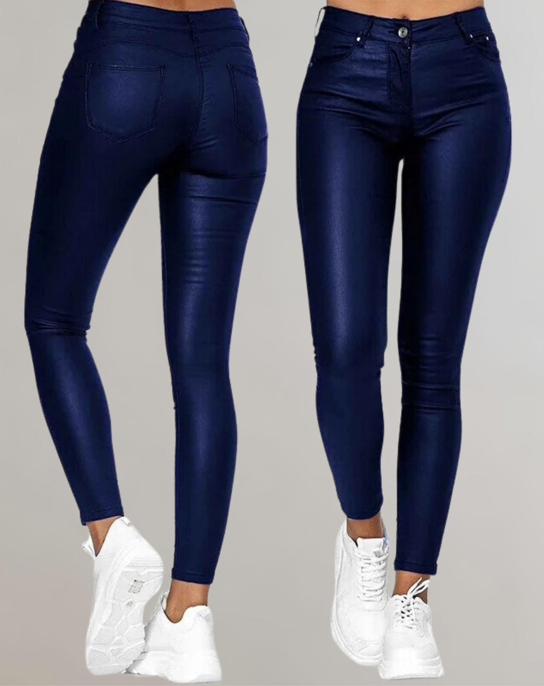 Fitted women's high waist skinny pants, ideal for a chic, modern look. Edgy and versatile fashion bottoms.