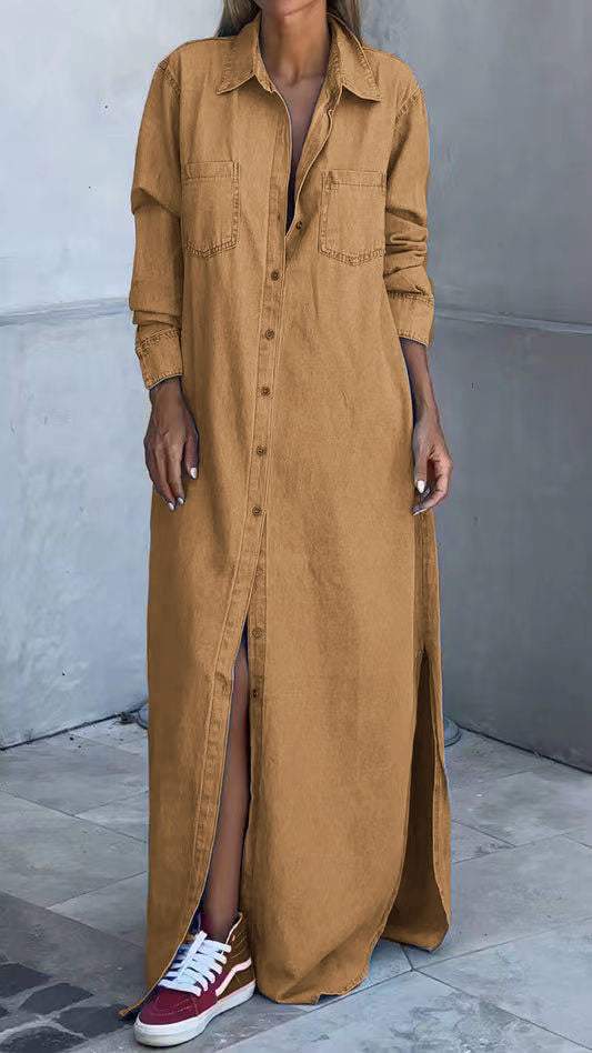 Women's long sleeve lapel dress, a comfortable and elegant choice for any stylish event or daily wear.