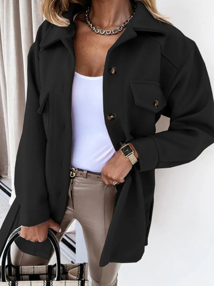 Slim-fit women's elegant jacket, stylish mid-season outerwear for a chic transitional look.