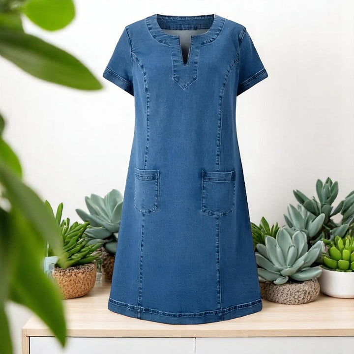 Elegant women's midi dress offers effortless style & comfort. Ideal modest day dress for spring & summer fashion.