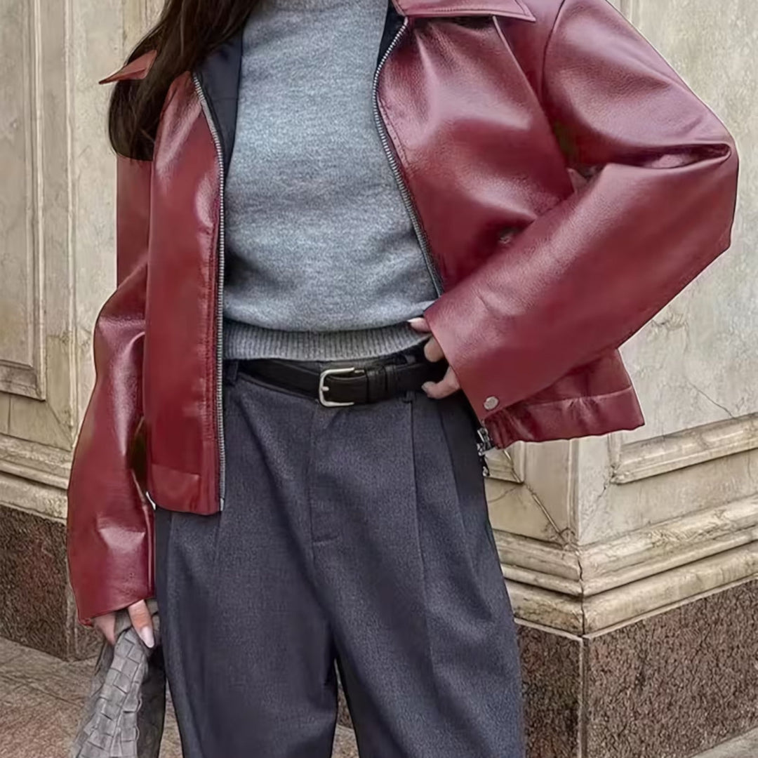 Rock a trendy vibe with this women's chic moto jacket, complete with a stylish lapel collar.