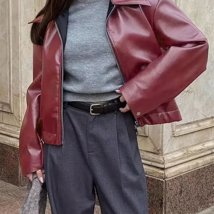 Rock a trendy vibe with this women's chic moto jacket, complete with a stylish lapel collar.