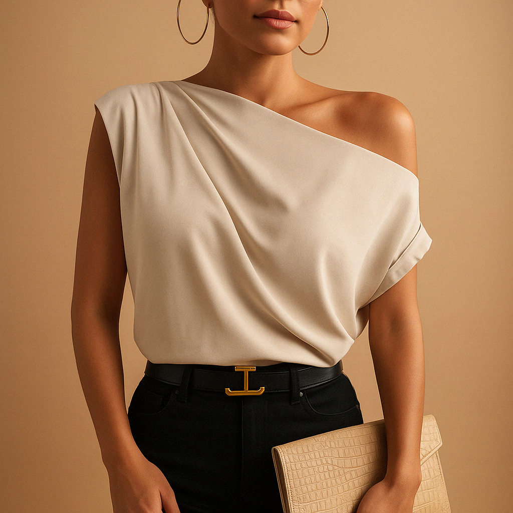 Chic women's off-shoulder top with relaxed fit. Elegant short sleeve batwing design for versatile summer casual wear.