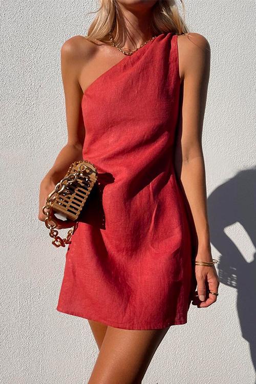 Chic women's one-shoulder mini dress. Perfect as a summer, cocktail, or party dress for stylish elegance.