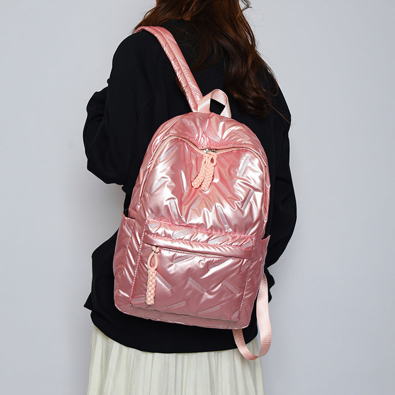 Modern women's padded school backpack, durable and chic for students & daily carry.