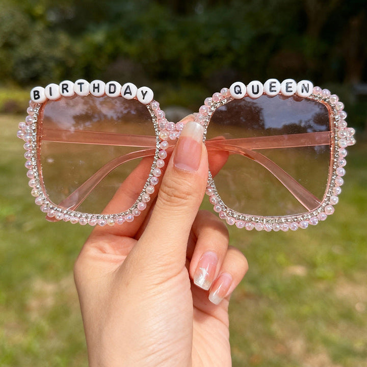 Versatile women's pearl-embellished square sunglasses; ideal for parties, events & daily chic, UV protected.