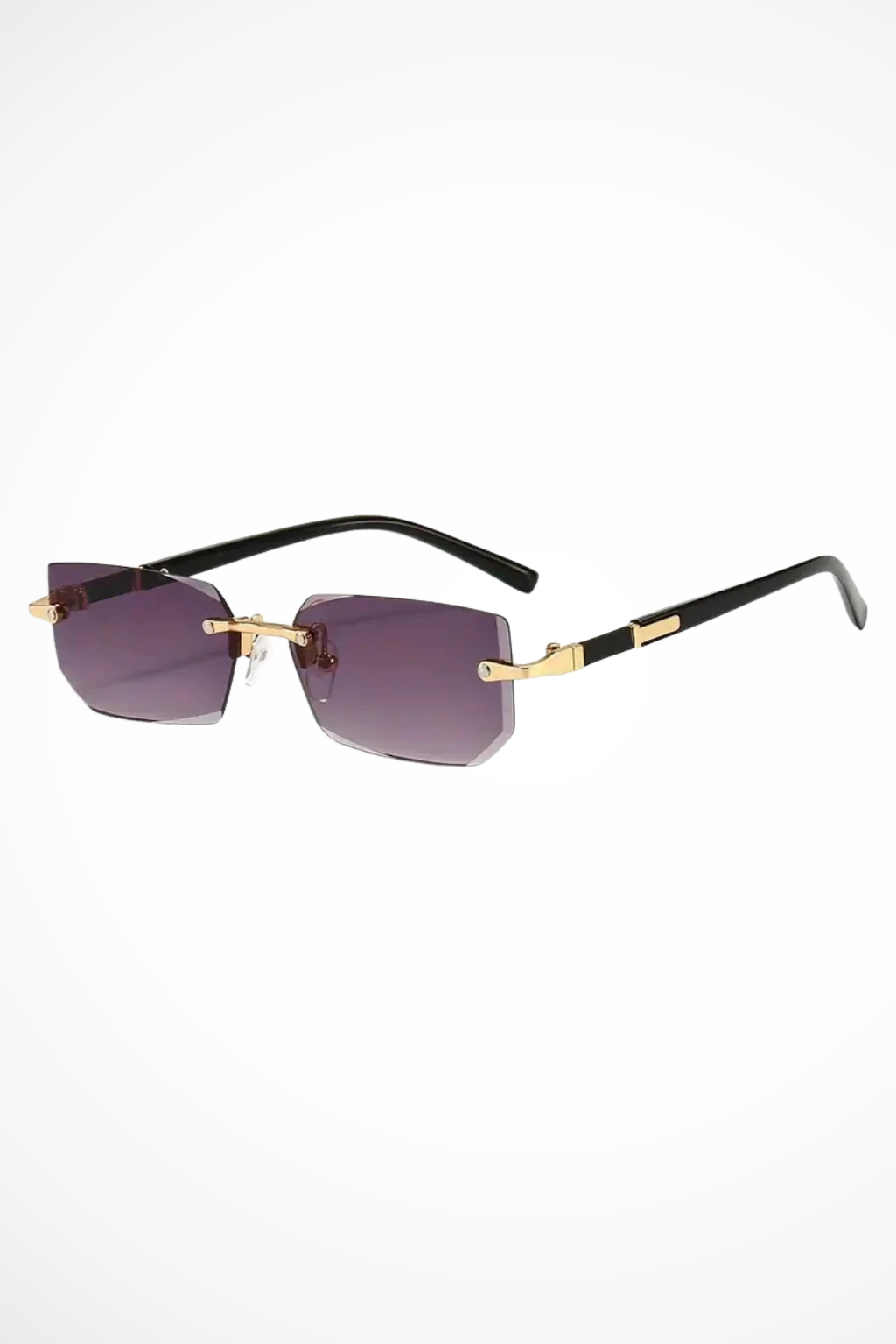 Fashionable women's rimless rectangle sunglasses, sleek and modern tinted eyewear accessories.