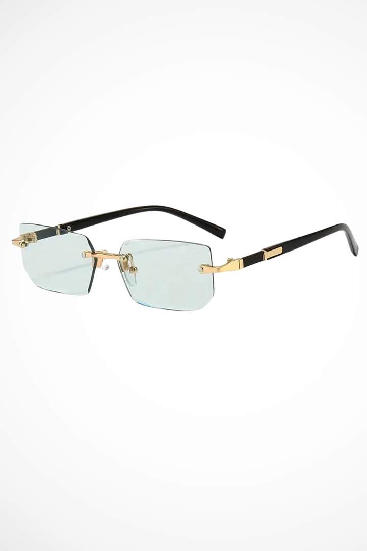 Elegant women's rimless rectangle sunglasses, a sophisticated fashion accessory with tinted lenses.
