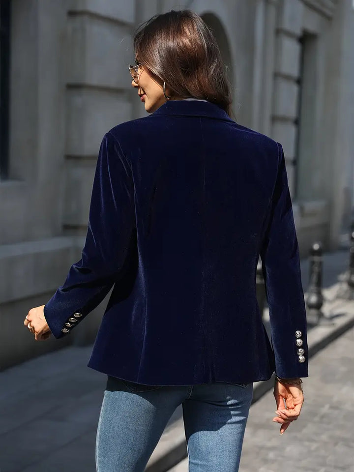 Fashion-forward single button women's blazer, tailored for chic outerwear & business attire.